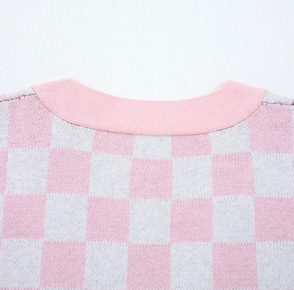 Merry Check Cardigan - Pink